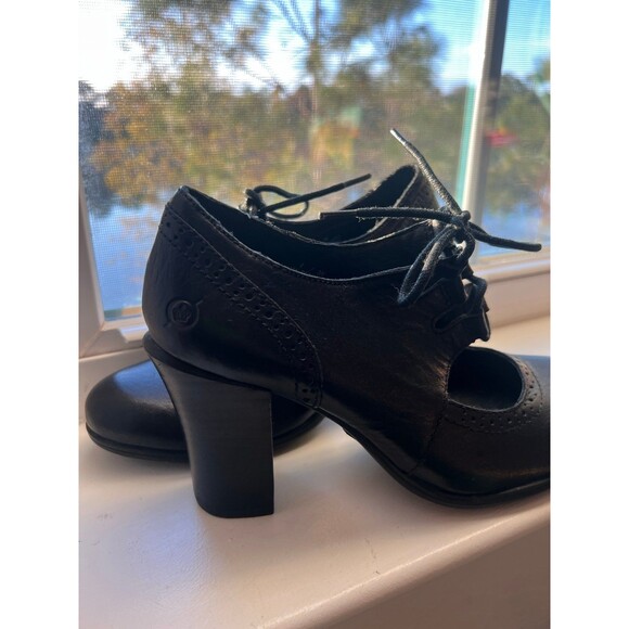 Born Rosel Black Leather Lace Up Oxford MaryJane High Heels Women’s Size 7 - Picture 5 of 12